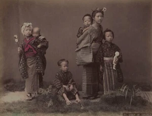 Hand-coloured JAPANESE albumen print: JAPANESE CHILDREN by KUSAKABE KIMBEI - Picture 1 of 1