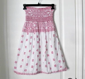 Bauernrock Damen groß weiß/rosa GEFÜTTERT gesmokte Taille Midi Baumwolle Boho Med - Bild 1 von 15