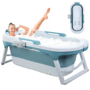 Portable Bathtub for Adult Large 55in Foldable Collapsible tub Soaking Bath Blue - Picture 1 of 12