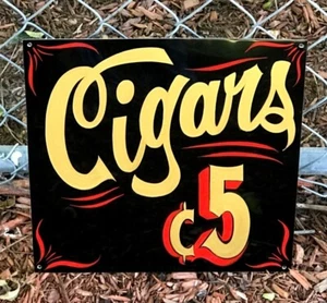 Letrero de tienda publicitaria vintage pintado a mano con letras tabaco de 5 centavos cigarros - Imagen 1 de 7