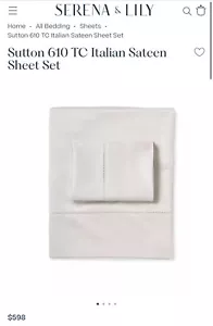 Serena & Lily Sheet Set - Sutton Moonlight Queen 610TC Italian Sateen. $598 NWT - Picture 1 of 4