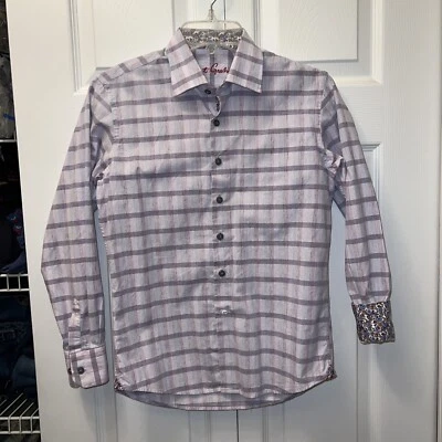 Robert Graham Boys Button Down Purple Striped Flip Cuffs Dress Shirt M (10-12) - Image 1 of 4