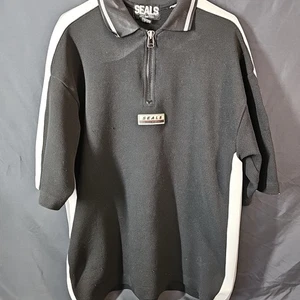 Vintage Seals Unlimited Polo Adult L Patches Rugby Shirt Black White Grey Stripe - Picture 1 of 7