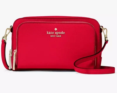 Kate Spade Stacie Dual Zip Crossbody Bag Ruby Red Leather Purse KG036 NWT $259 - Image 1 of 4