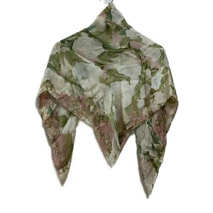 Auth CHANEL - Pink Light Green White Silk Scarf - Picture 1 of 7