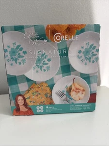 The Pioneer Woman Corelle Appetizer Plate Set Evie Blue Whit 4 Piece NEW Floral - Picture 1 of 5