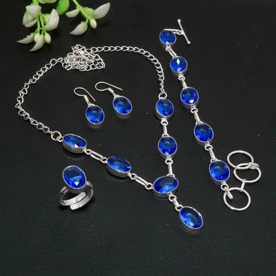 Juego de joyas hechas a mano con piedras preciosas ovaladas de plata de ley 925 de cuarzo tanzanita AAB 709 Foto 1 de 4