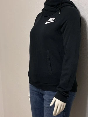 Nueva sudadera con capucha Nike para mujer M negra, clásica blanca Swoosh, cuello de búco, logotipo de suéter Foto 1 de 4