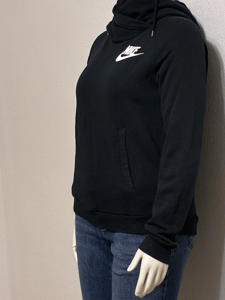 Nueva sudadera con capucha Nike para mujer M negra, clásica blanca Swoosh, cuello de búco, logotipo de suéter Foto 1 de 4