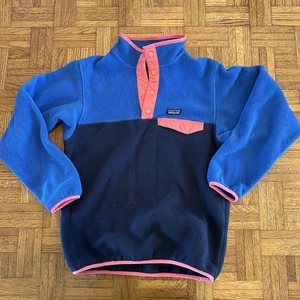 Patagonia Girls Large Lightweight Synchilla Snap T Pullover Fleece Jacket Blue - Picture 1 of 10