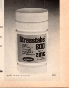 Vintage 1980 Ad Stresstabs 600 Zinc Vitamins Doctor Recommended 1980 - Picture 1 of 3