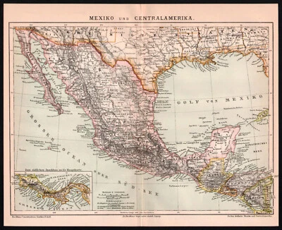 MÉXICO Y CENTROAMÉRICA. GUATEMALA. HONDURAS. NICARAGUA etc. Mapa antiguo c 1880 Foto 1 de 4