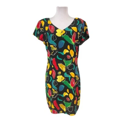 Vintage John Roberts Dress Women's Size 10 Floral Lined V-Neck Cap Short Sleeves - Image 1 of 4