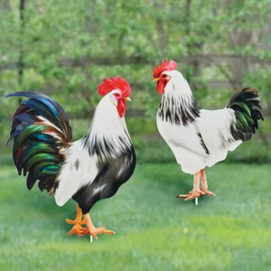 Set of 2 Realistic Rooster Garden Stake Metal Country Farm Outdoor Yard Decor - Picture 1 of 3