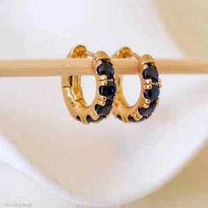 0.50CT Round Cut Natural Sapphire Women's Clip -On Hoop Earrings 14k Yellow Gold - Picture 1 of 10