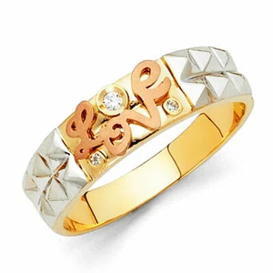 14K Tri Color Gold Cubic Zirconia Men's Wedding Band - Picture 1 of 5