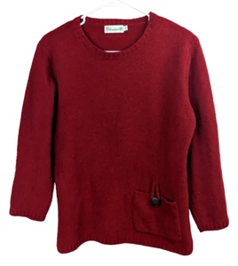 Lulu B Womens Chenille One Pocket Pullover Red Sweater Soft Size Medium - Picture 1 of 8