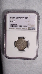 1901A GERMANY NGC MS65 TEN PFENNIG SILVER 10P Coin BUY IT NOW! - Picture 1 of 4