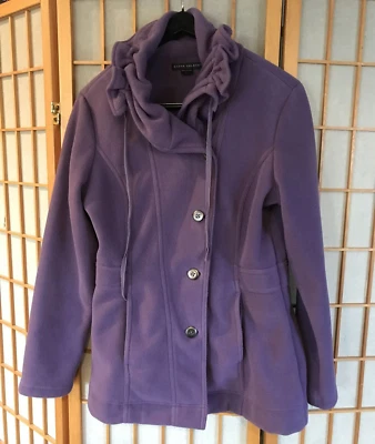 Elena Solano Women's Jacket Size L Button Front Purple Fleece Drawstring Collar - Image 1 of 4
