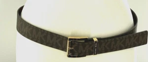 Cinturón Michael Kors Mujer Firma MK Logo Chapado en Oro Hebilla Marrón Talla Grande - Imagen 1 de 7