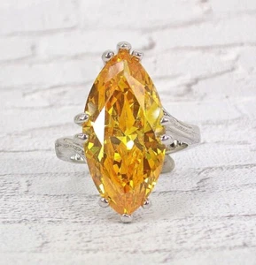 Large yellow marquise cubic zirconia stone statement ring Size 6 and 7 NEW - Picture 1 of 10