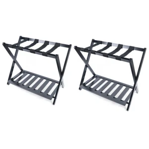 2*Folding Luggage Rack+Black Travel Suitcase Shoe Storage Holder Bamboo Stand - Picture 1 of 11