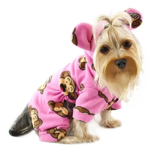 Klippo Dog Clothes Silly Monkey Fleece Dog Pajamas Hooded Pink XS-XL Puppy - Picture 1 of 10