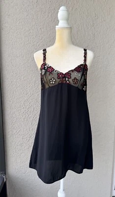 Malizia LA PERLA Camisón de Seda 3 (M) Floral Bordado Negro Semi Transparente Slip Foto 1 de 4