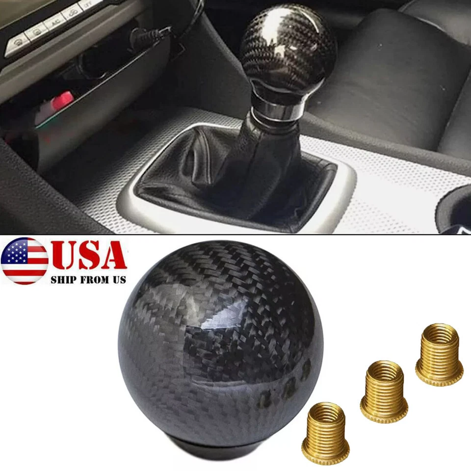 Perilla de cambio de fibra de carbono para automóvil + 3 adaptadores palanca de cambios redonda  Foto 1 de 4
