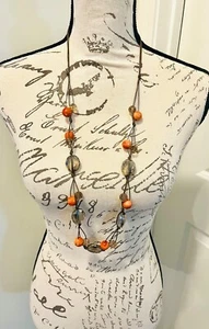 RARE VTG Deborah Grivas Orange Jade, Champagne & AB Crystal Waxed Linen Necklace - Picture 1 of 12