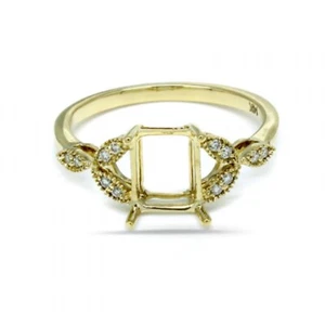 Emerald Cut 8x6mm Ring Semi Mount In 14k Yellow Gold With Diamond Accent (53064) - Picture 1 of 5