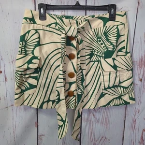 J Crew Trastevere Size 8 Mini Skirt Big Buttons Front Tie Green Cream     [PT16] - Picture 1 of 12