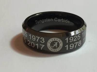Alabama Crimson Tide Black Tungsten Steel Ring  "Championships Ring" Size 7 - Image 1 of 4