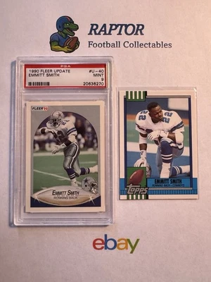 1990 Fleer Update - Emmitt Smith #U-40 PSA 9 Mint + Topps Traded Rookie - Image 1 of 4