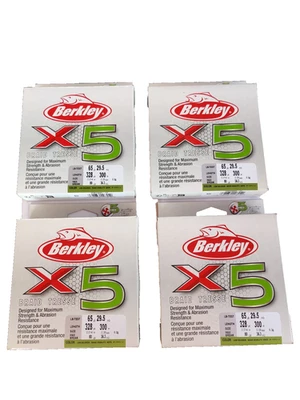 lot of 4 Berkley X5 Braided Fishing Line 65lb low-vis Green 328 Yards of line x4 - Image 1 of 4