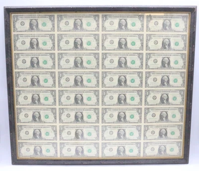 Series 1988 A $1 Federal Reserve Note Uncut Sheet 32 Notes - Image 1 of 4