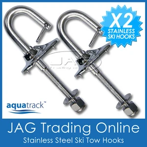 2 x STAINLESS STEEL Water Ski Boat Transom Tow Hooks - Picture 1 of 3