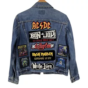 VTG Levi's 70506-0216 Jean Jacket w/ 80s Rock & Metal Patches & Pins Sz 42 - Picture 1 of 9