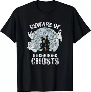 Vintage Beware Of Hitchhiking Ghosts Fun Halloween Party Tee Gift Unisex T-Shirt - Picture 1 of 4