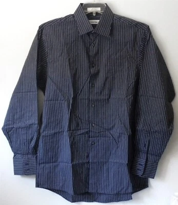 MEN CALVIN KLEIN NAVY BLUE PIN STRIPE LONG SLEEVE SHIRT 15-1/2 34/35 100% COTTON - Image 1 of 4