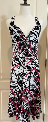 Joseph Ribkoff Vestido Geométrico Tejido Elástico Negro Blanco Rojo Mujer Sin Mangas 10 Foto 1 de 4