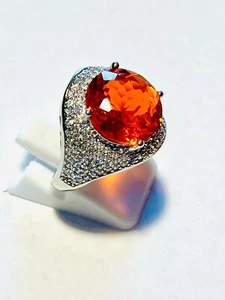 STERLING SILVER.925 STAMPED SPESSARTINE GARNET AND CZ RING - Picture 1 of 7