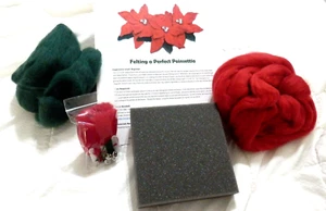 Felting Poinsettia Kit wool fiber for Christmas (see description for details) - Picture 1 of 6
