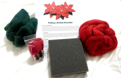 Felting Poinsettia Kit Wool fiber for Christmas (see description for details) - Image 1 of 4