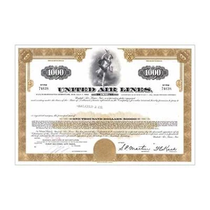 United Airlines Inc. Stock Certificate // 1,000 Shares // Umber // 1970s - Picture 1 of 2