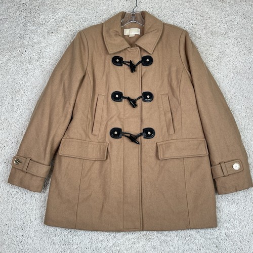Cappotto Michael Kors misto lana donna taglia 12 marrone trapuntato foderato zip bottoni a levetta