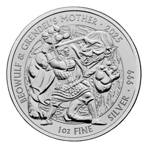 UK Myths & Legends 2025 Beowulf & Grendel's mother 1 oz Silver Coin in cap - Picture 1 of 3