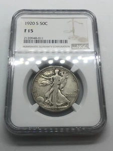 1920-S Walking Liberty Silver Half Dollar NGC F-15! Better Date** - Picture 1 of 9