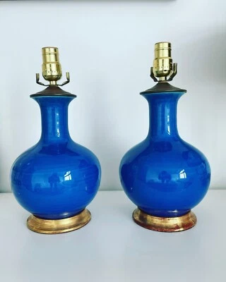 Par raro de abajures pequenos originais Christopher Spitzmiller William em azul - Imagem 1 de 4
