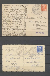 1953 2 CP Gandon Obl CACHET TOUR DE France CYCLISTE CAUTERETS et NANTES X3958 - Picture 1 of 2